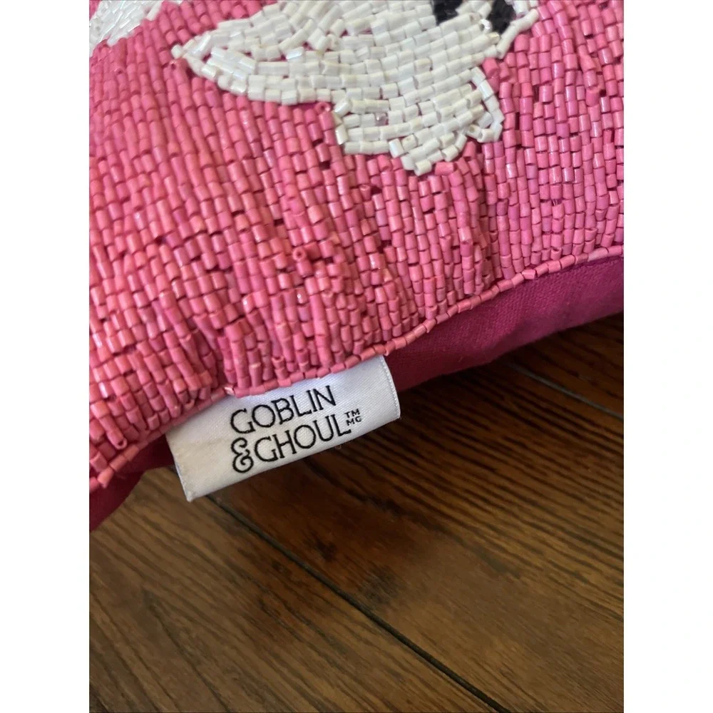 Goblin & Ghoul Beaded Pink And White Ghost Pillow